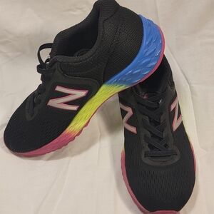 New Balance Kids Black Sneakers with Pink, Yellow & Blue Accents